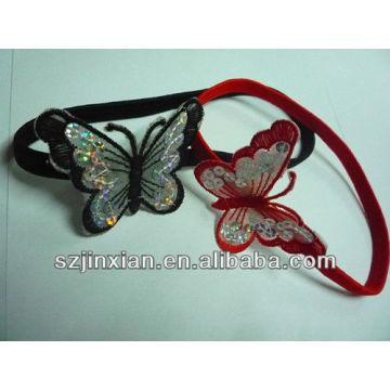 Red and black flat elastic hair cord with buterfly